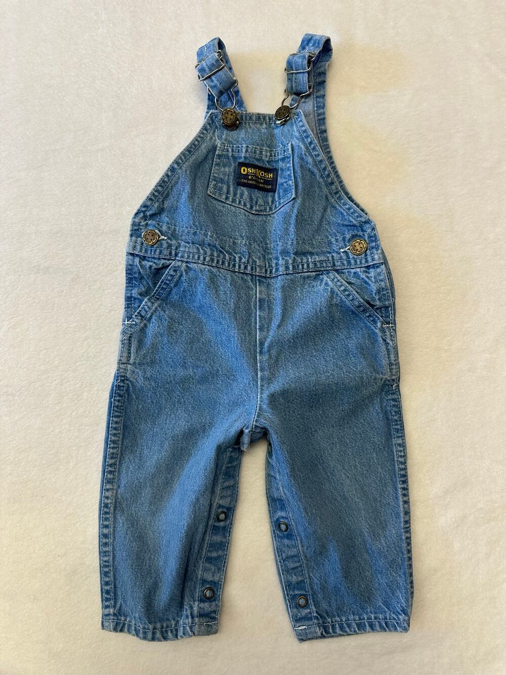 Vintage OshKosh B'Gosh Baby Denim Vestbak Overalls Size 12 Months Made in USA